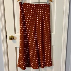 Halogen (Nordstroms) Brown with White Polka Dots Midi Skirt, M
